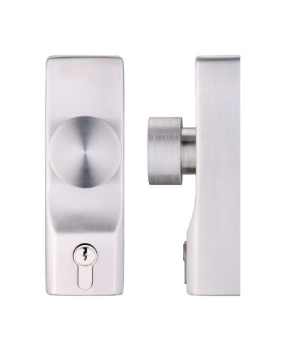 Knob Operated Outside Access Device – Euro Cylinder – Satin Stainless Steel