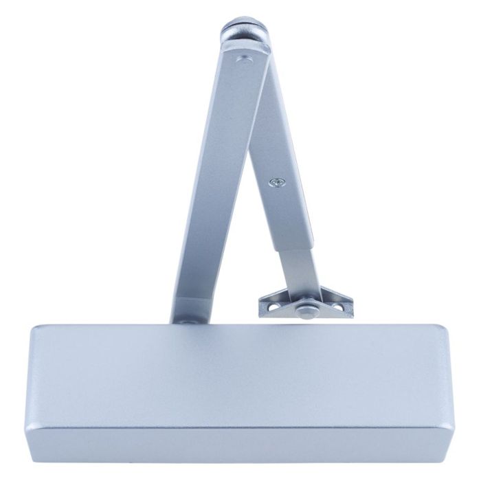 Size 2-4 Door Closer c/w Back Check & Delayed Action – Silver Flat Arm and Body (P.A Bracket Inc) Silver Semi Radiused Cover