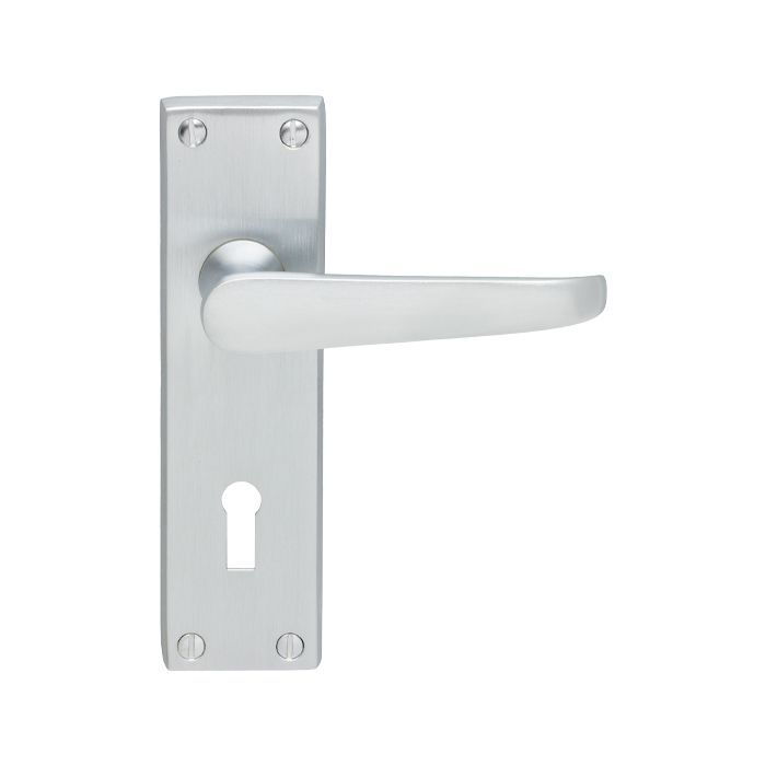 Carlisle Brass CBV30SC Victorian Flat Lever On Backplate – Lock 57mm C/C (Contract Range) 155mm x 40mm Satin Chrome