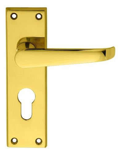 Carlisle Brass CBV30Y Victorian Flat Lever On Backplate – Lock Euro Profile 47.5mm C/C (Contract Range) 155mm x 40mm Polished Brass