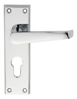 Carlisle Brass CBV30YCP Victorian Flat Lever On Backplate - Lock Euro Profile 47.5mm C/C (Contract Range) 155mm x 40mm Polished Chrome