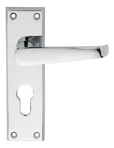Carlisle Brass CBV30YCP Victorian Flat Lever On Backplate – Lock Euro Profile 47.5mm C/C (Contract Range) 155mm x 40mm Polished Chrome