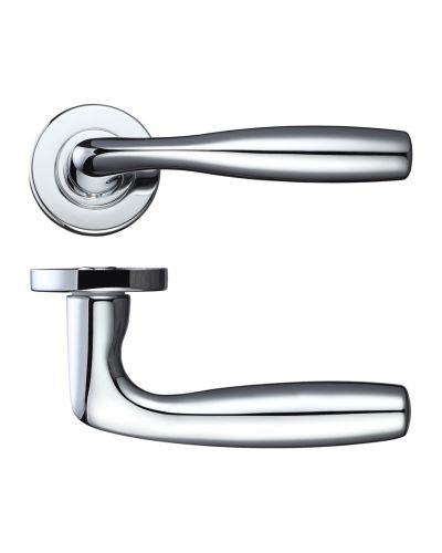 Corvus Lever On Round Rose, Polished Chrome (sold in pairs)