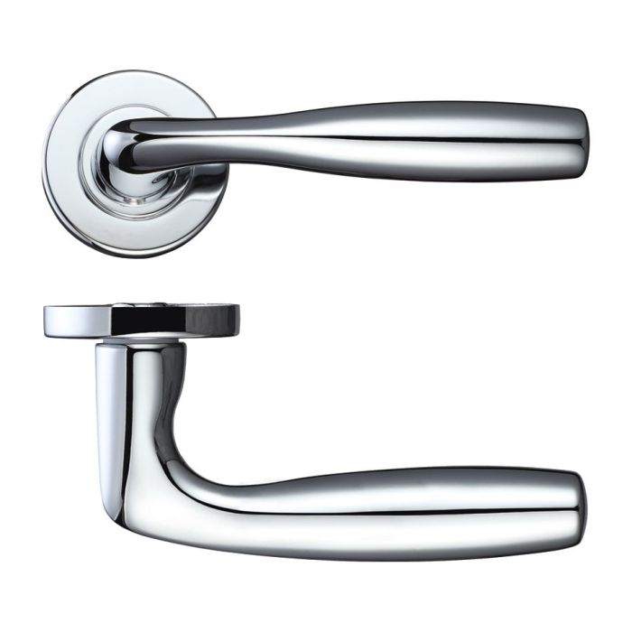 Corvus Lever On Round Rose, Polished Chrome (sold in pairs)