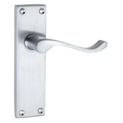Victorian Scroll Door Handle - 150mm x 45mm - Polished Brass Finish - Lock, Satin Chrome