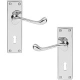 Victorian Door Handle with Lock – 118mm x 40mm  – Polished Chrome Finish