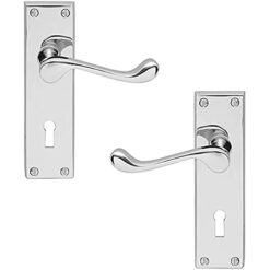 Victorian Door Handle with Lock – 118mm x 40mm  – Polished Chrome Finish