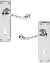 Victorian Door Handle with Lock – 118mm x 40mm  – Polished Chrome Finish