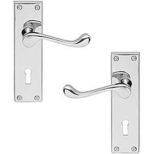 Victorian Door Handle with Lock – 118mm x 40mm  – Polished Chrome Finish
