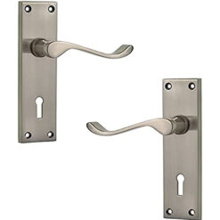 Victorian Scroll Door Handle with Lock – 150mm x 40mm  – Satin Nickel Finish