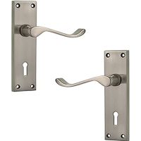 Victorian Scroll Door Handle with Lock – 150mm x 40mm  – Satin Nickel Finish