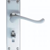Victorian Door Handle - 150 mm x 40 mm - Satin Chrome - Bathroom Lever on Backplate Set