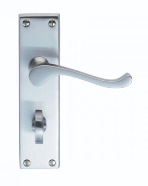 Victorian Door Handle – 150 mm x 40 mm – Satin Chrome – Bathroom Lever on Backplate Set