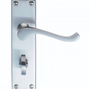 Victorian Door Handle – 150 mm x 40 mm – Satin Chrome – Bathroom Lever on Backplate Set