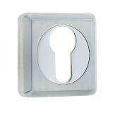 Frelan Hardware Euro Profile Square Escutcheon, Dual Finish Polished Chrome & Satin Chrome
