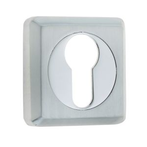 Frelan Hardware Euro Profile Square Escutcheon, Dual Finish Polished Chrome & Satin Chrome