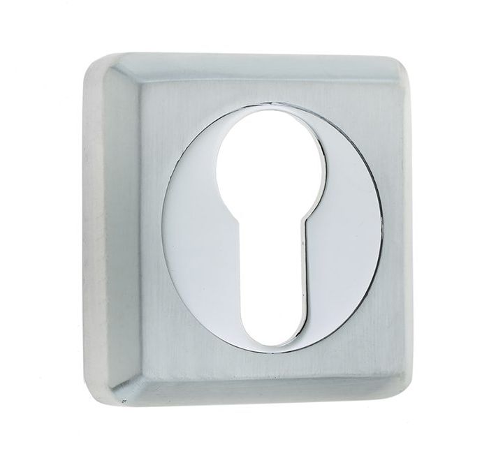 Frelan Hardware Euro Profile Square Escutcheon, Dual Finish Polished Chrome & Satin Chrome