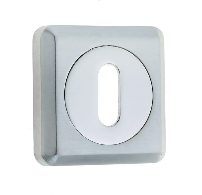 Frelan Hardware Standard Profile Square Escutcheon, Dual Finish Polished Chrome & Satin Chrome