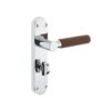 Ascot Polished Or Satin Chrome & Brown Leather Door Handles - Bathroom