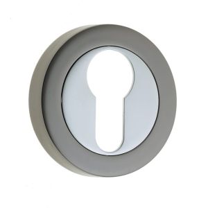 Frelan Hardware Euro Profile Escutcheon, Dual Finish Polished Chrome & Black Nickel