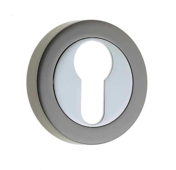 Frelan Hardware Euro Profile Escutcheon, Dual Finish Polished Chrome & Black Nickel