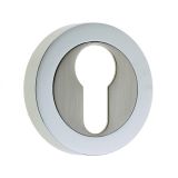Frelan Hardware Euro Profile Escutcheon, Dual Finish Polished Chrome & Satin Nickel