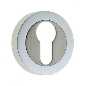 Frelan Hardware Euro Profile Escutcheon, Dual Finish Polished Chrome & Satin Nickel