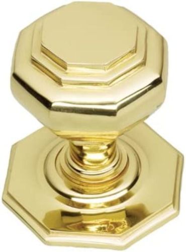 Oct Centre Door Knob – 85mm – Polished Brass
