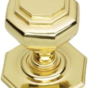 Oct Centre Door Knob – 85mm – Polished Brass