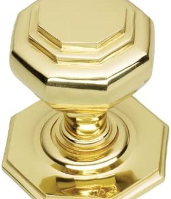 Oct Centre Door Knob – 85mm – Polished Brass