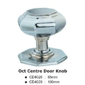 Oct Centre Door Knob – 85mm – Polished Satin Chrome