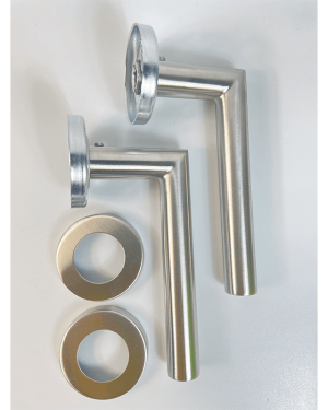 Mitred Lever on Rose Door Handle – 19mm – Satin Stainless Steel Finish