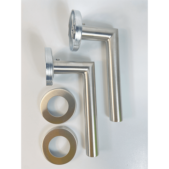 Mitred Lever on Rose Door Handle – 19mm – Satin Stainless Steel Finish