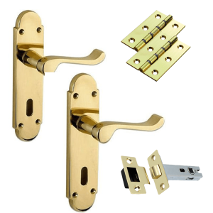 Door Handles on Backplate – Polished Brass