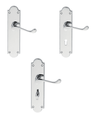 Victorian Shaped Epsom  Door Handle On Backplate – Polished Chrome Finish