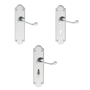 Victorian Shaped Epsom  Door Handle On Backplate – Polished Chrome Finish