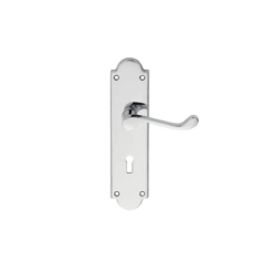 Victorian Shaped Epsom  Door Handle On Backplate - Polished Chrome Finish - Lock