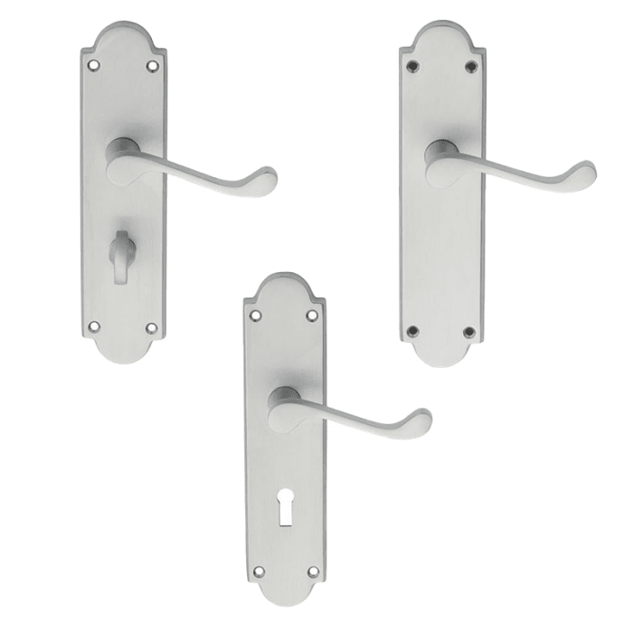 Victorian Shaped Epsom Door Handle On Backplate – Satin Chrome Finish
