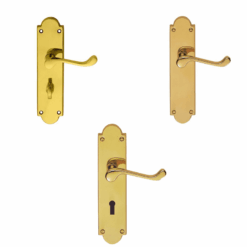 Victorian Shaped Scroll Door Handle On Backplate - Polished Brass Finish