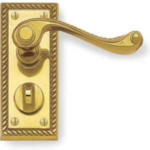 Brass Door Handles on Privacy Plate – Polished Brass