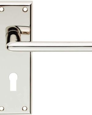 Door Handle With Lock on Backplate – Polished Nickle