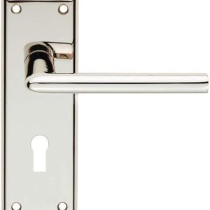 Door Handle With Lock on Backplate – Polished Nickle