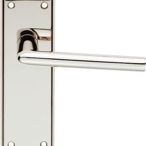 Door Handle With Latch on Backplate – Polished Nickle