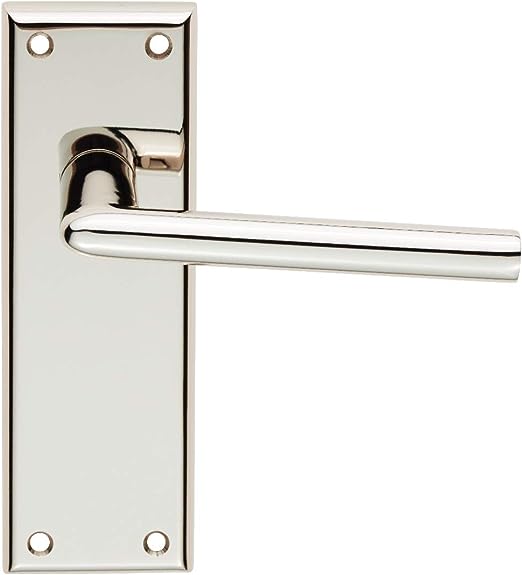 Door Handle With Latch on Backplate - Polished Nickle
