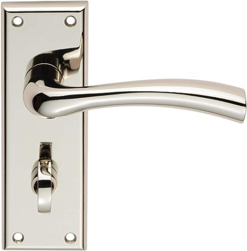 Door Handle With Lever on Backplate – Bathroom 57mm – Polished Nickle
