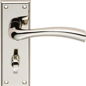Door Handle With Lever on Backplate – Bathroom 57mm – Polished Nickle