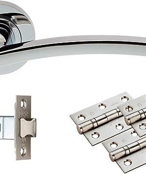 Door Handles On Rose Latch Pack – Polished Chrome