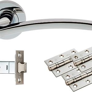 Door Handles On Rose Latch Pack – Polished Chrome