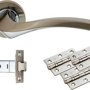 Door Handles On Rose Sines Latch Pack – Satin Nickel/Polished Chrome