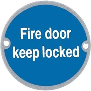 Fire Door Signs Keep Locked –  76mm – Satin Stainless Steel